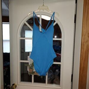 New So Blue V Neck Ribbed One Piece Bathing Suit Junior XL 15/17